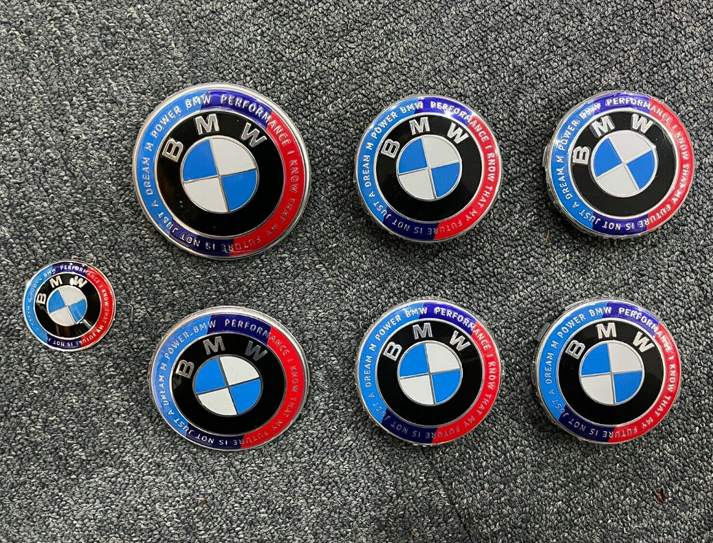 7pcs For M Performance 50th Hubcaps Emblems Steering Wheel Emblems Set
