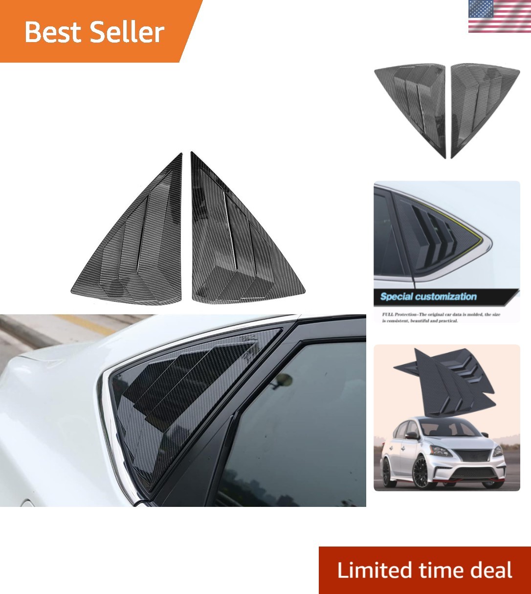Custom Fit Rear Side Window Louvers for Sentra 2012-2019 – Enhance Your Ride!