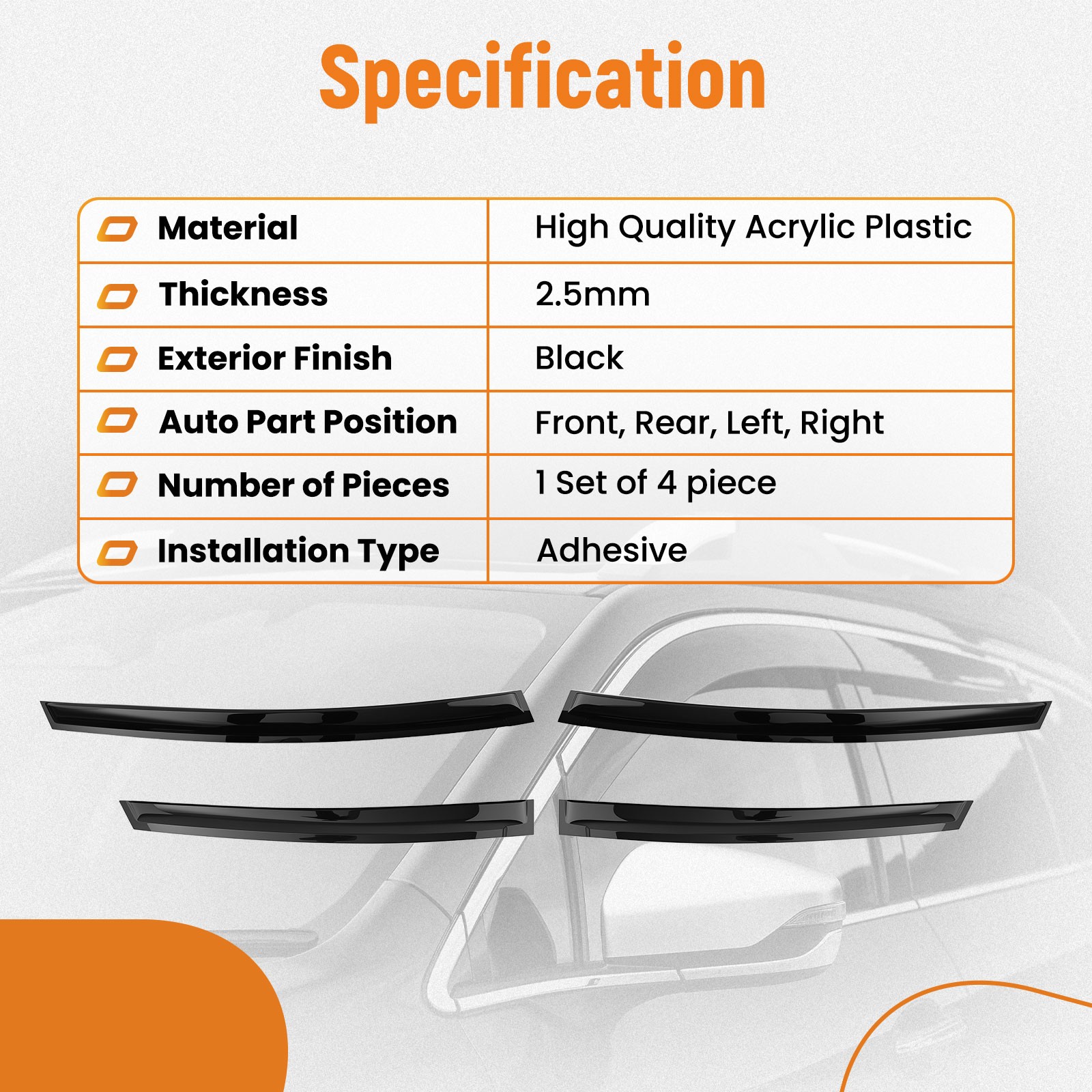 Window Visor Rain Guard for Toyota Prius 2004-2009 Front Rear 2.5mm Black