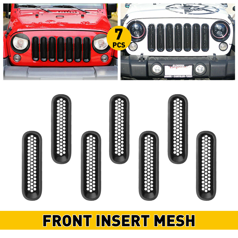 Front Mesh Grille Inserts Headlight Accessories Cover For Jeep Wrangler JK