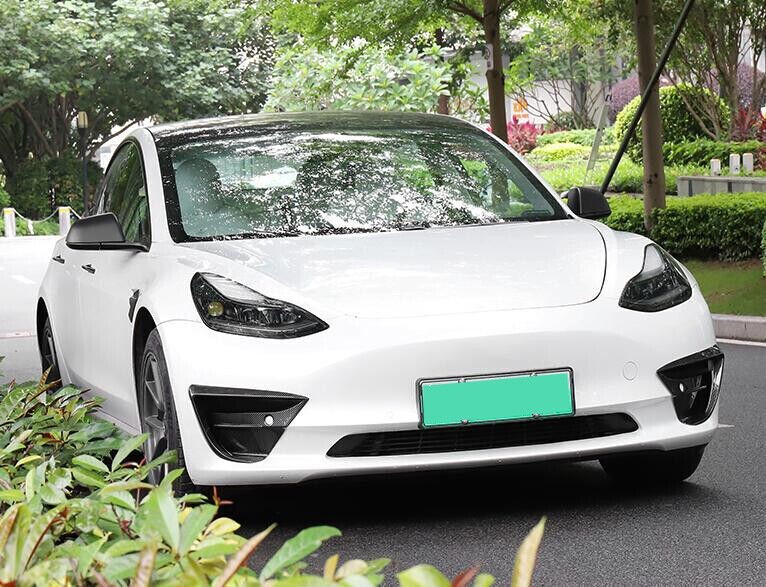 For Tesla Model 3 2017-2023 Carbon Fiber Front Fog Light Lamp Spoiler Cover Trim