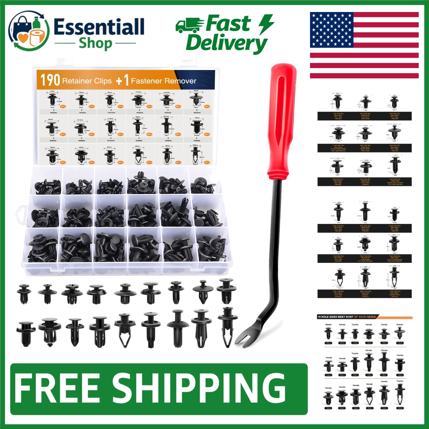 Versatile 190 Pcs Auto Retainer Clips Set – Fastener Remover Included for Ease