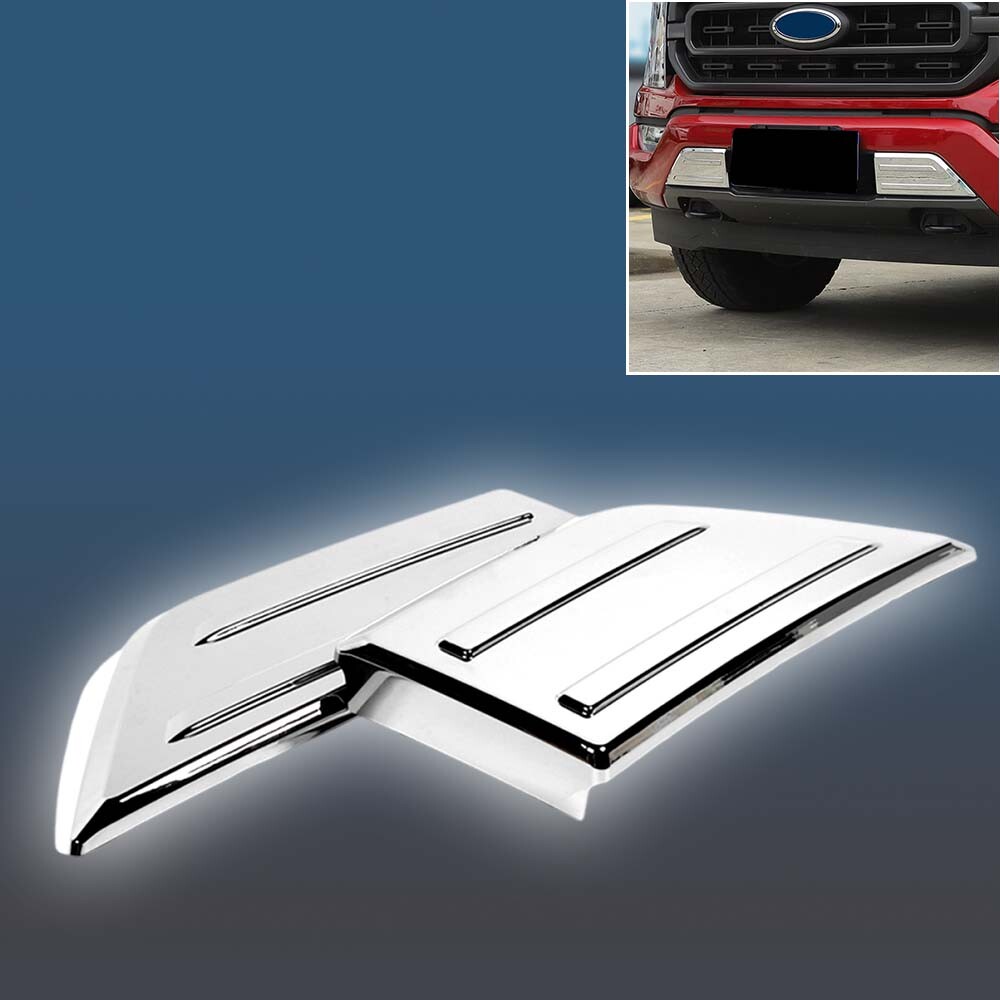 TRIPLE CHROME FRONT BUMPER CORNER PANEL COVER TRIM BEZEL FOR FORD F150 2021-2025