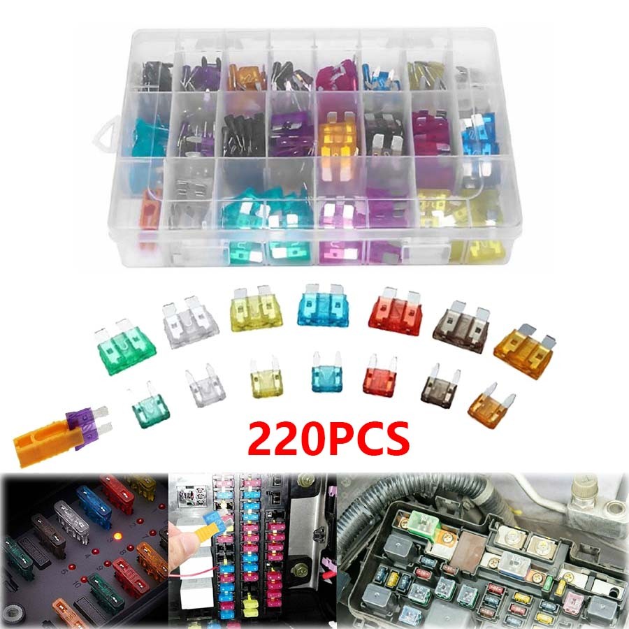 220Pcs Car Fuses Assortment Kit Standard & Mini Blade Fuses For Car SUV RV Truck