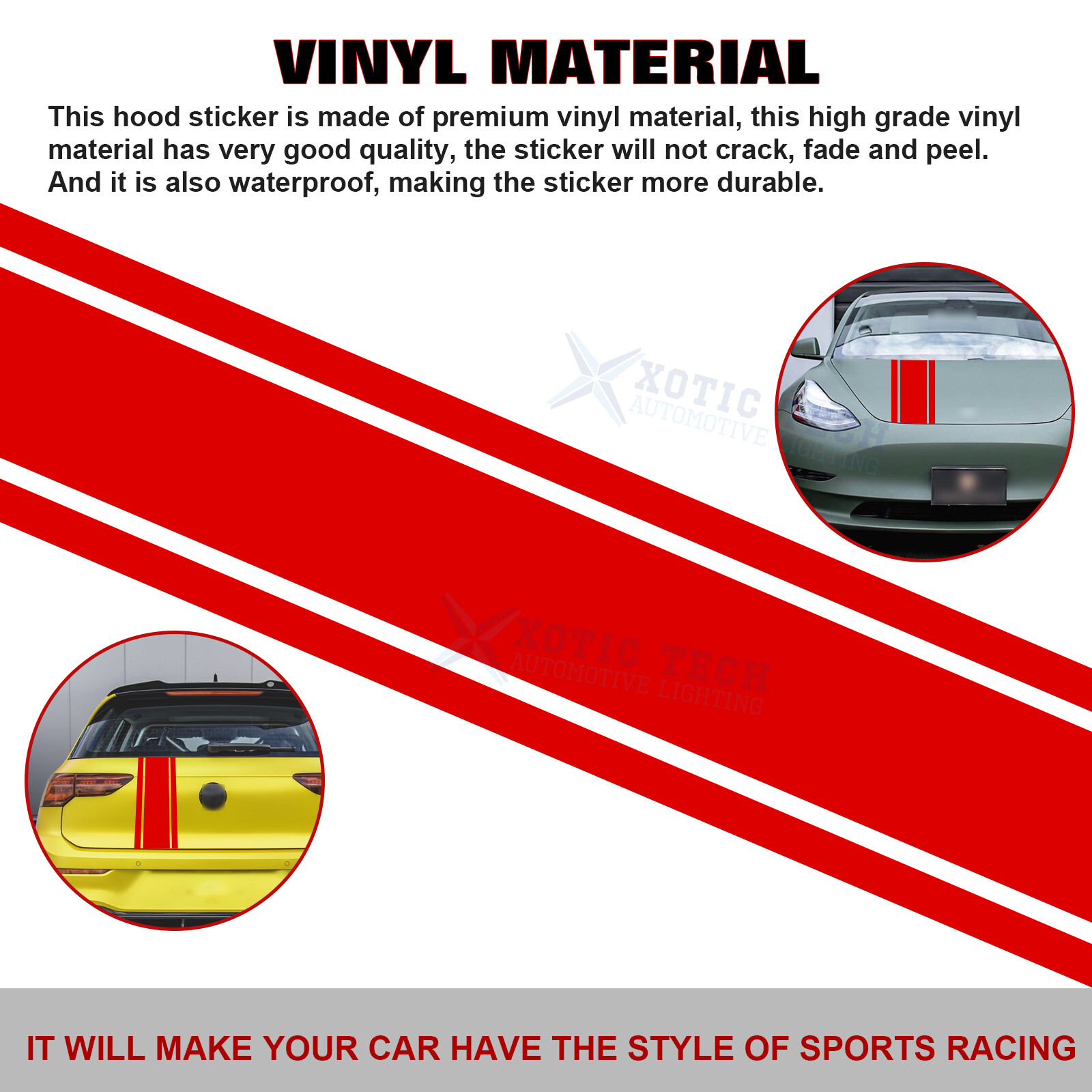 Red Vinyl Pre-cut Front Hood Fender Trunk Stripe Decals Sticker Universal Fit