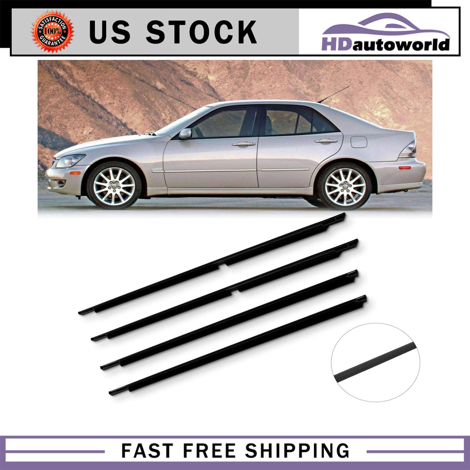 For 2001-2005 Lexus IS300 Weatherstrip Window Moulding Trim Seal Belt 4 Piece