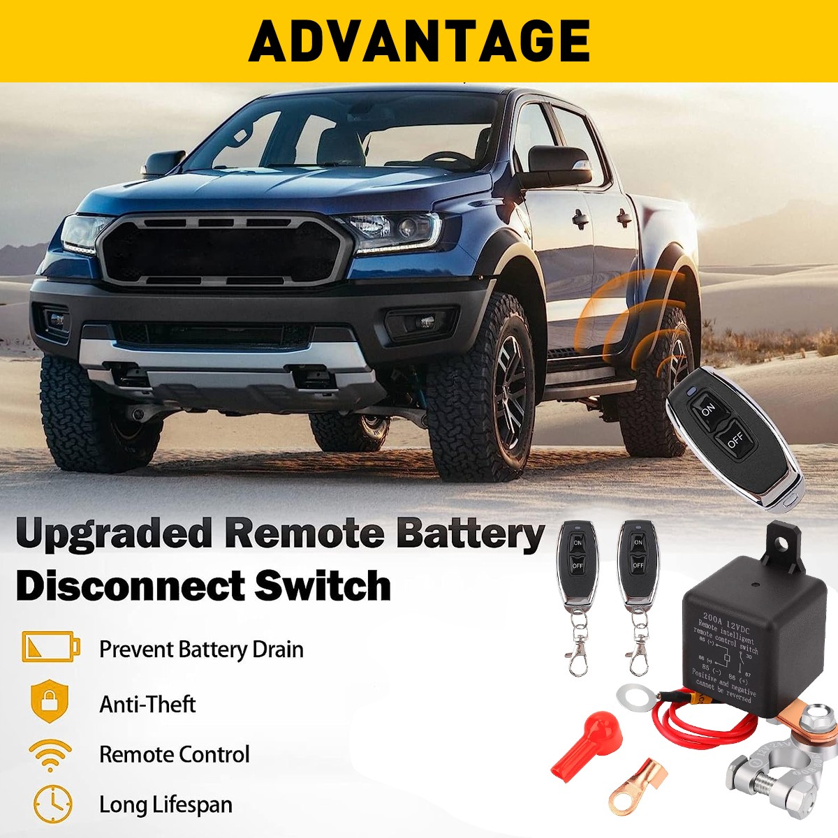 Remote Battery Disconnect Switch Upgraded Kill Switch for Car Truck DC 12V 200A