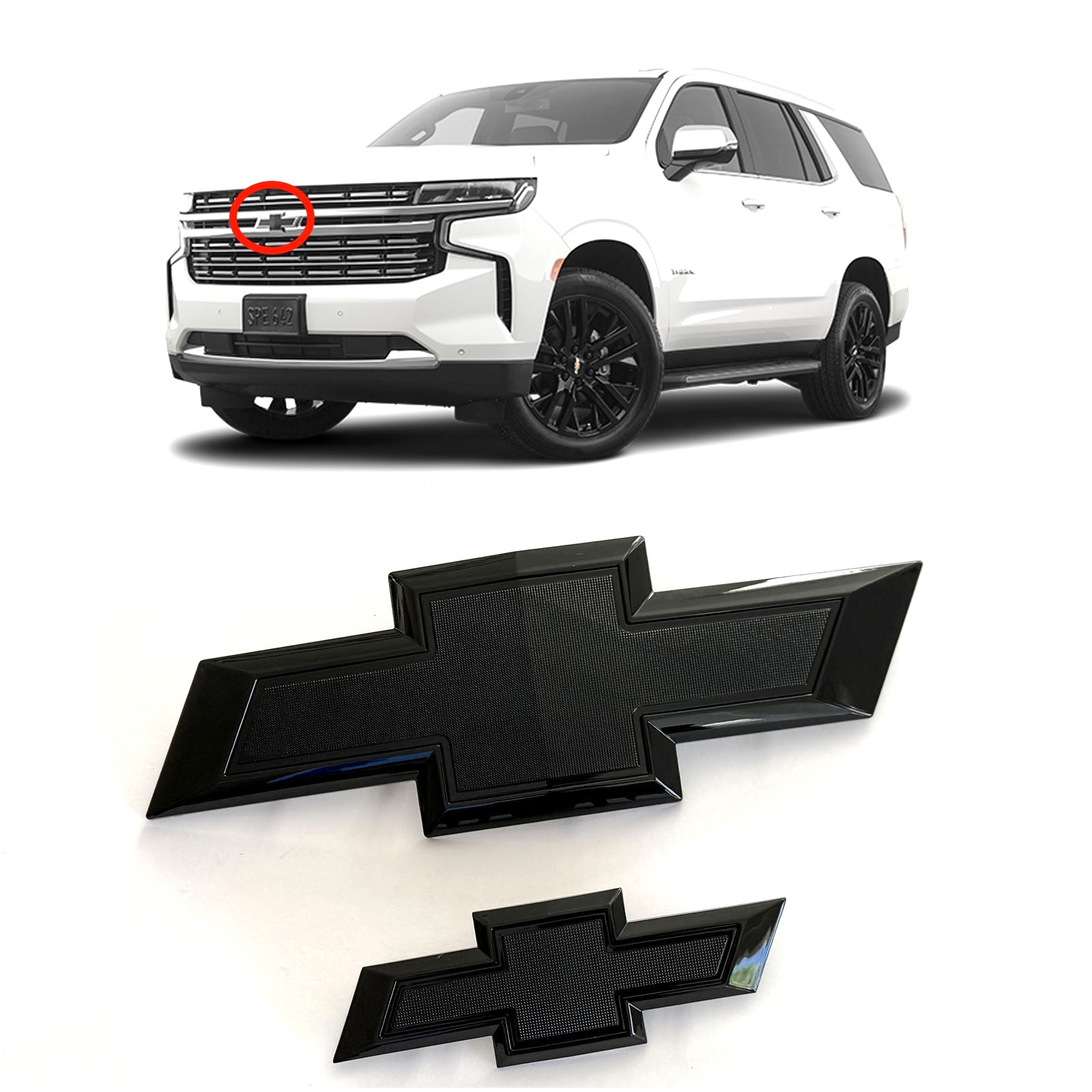 New 2021-2025 Suburban Tahoe Front & Rear Gloss Black Bowtie Emblems Kit OEM