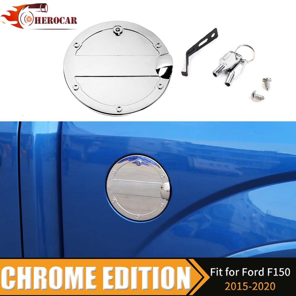 Car Door Gas Cap Cover Locking Fuel Tank Trim For Ford F150 2015-17 Chrome