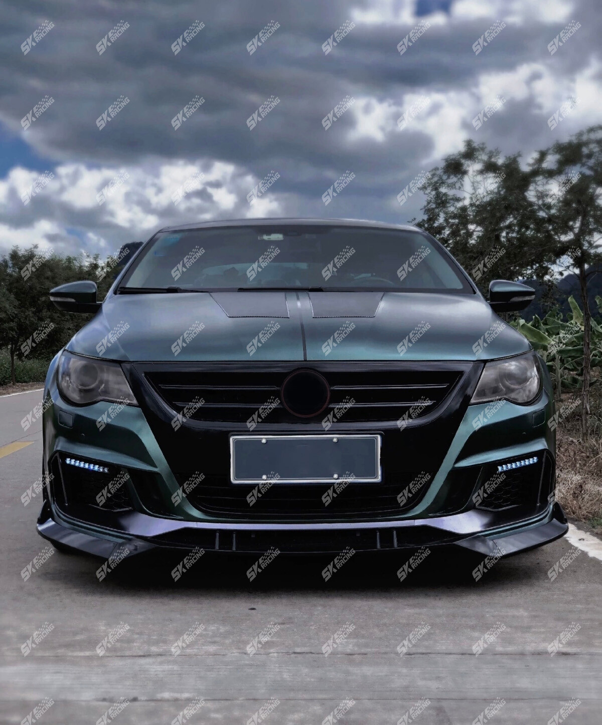 For Volkswagen CC 2009-12 Glossy Black Front Bumper Upper Grille Fog Light Cover