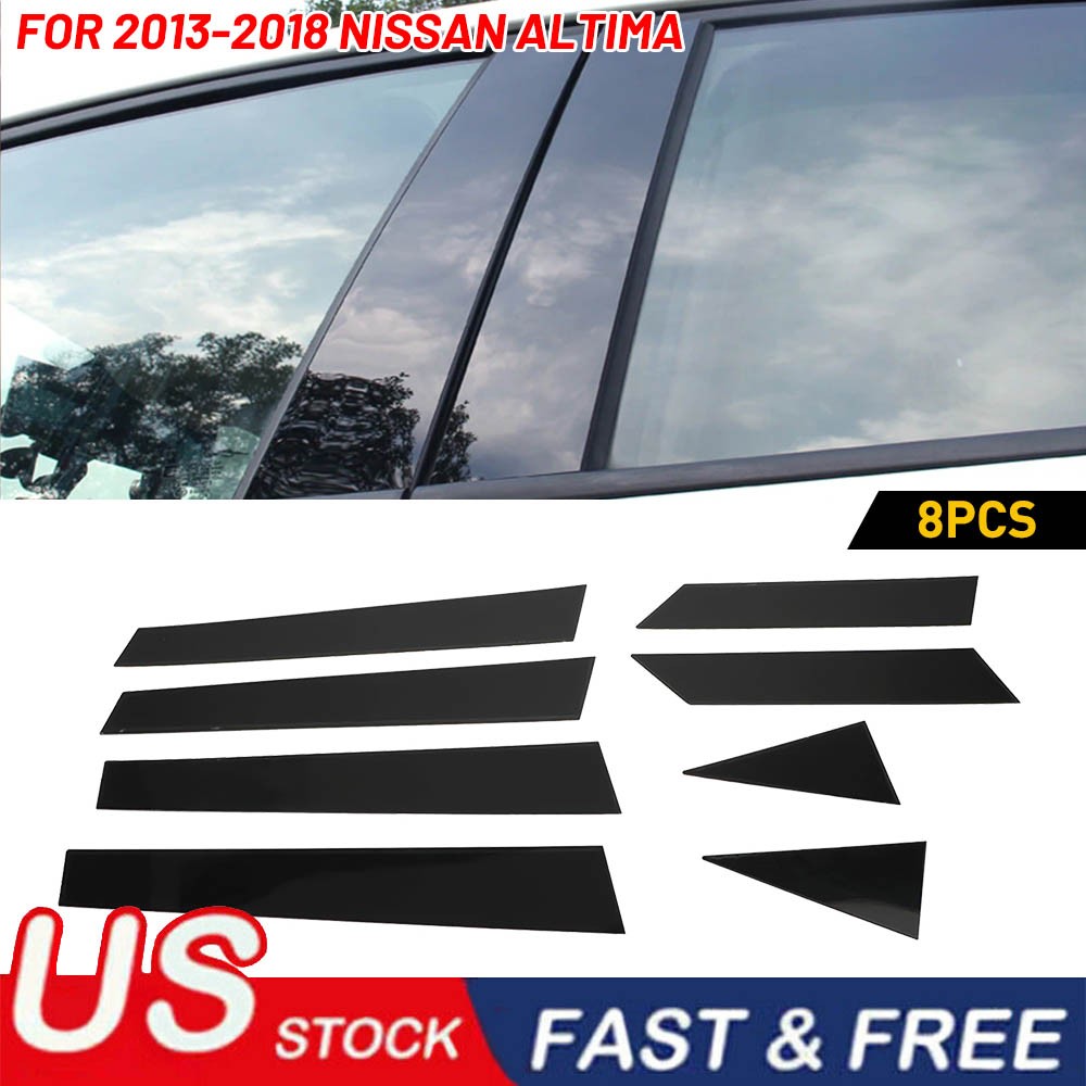 8PCS Gloss Black Pillar Posts Window Door Trim Cover For Nissan Altima 2013-2018
