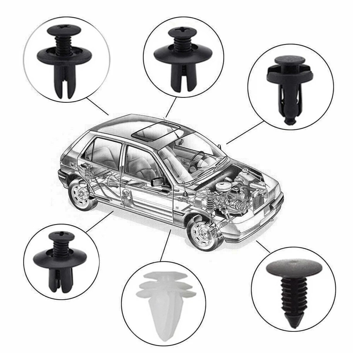 100pcs Bumper Clips FENDER TRIM Car Push Pin Rivet Fastener Retainer 6-Sizes