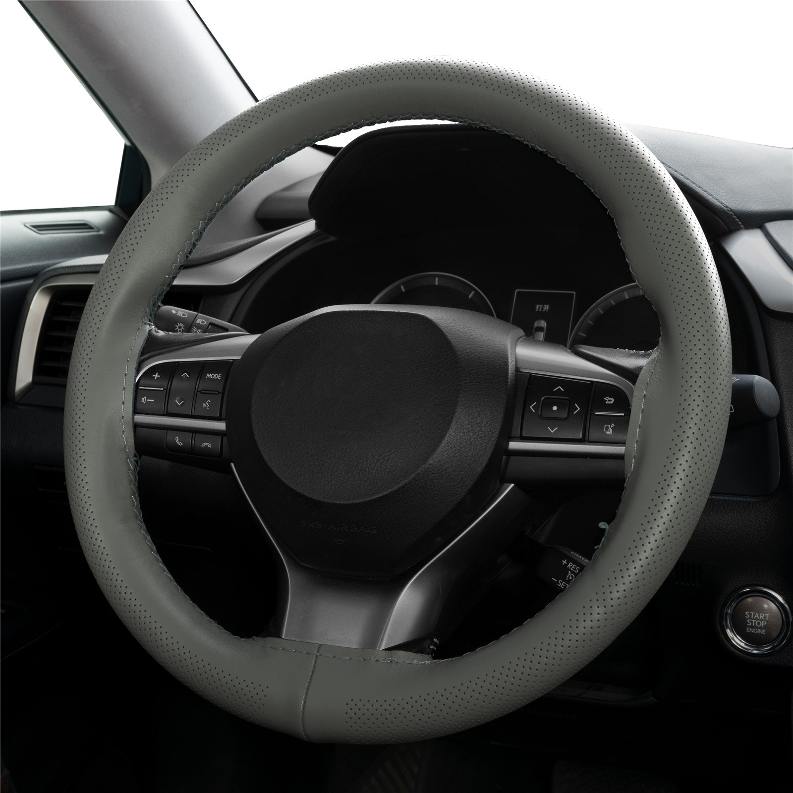 15” Genuine Leather DIY Car Steering Wheel Cover Breathable Anti-slip Gray