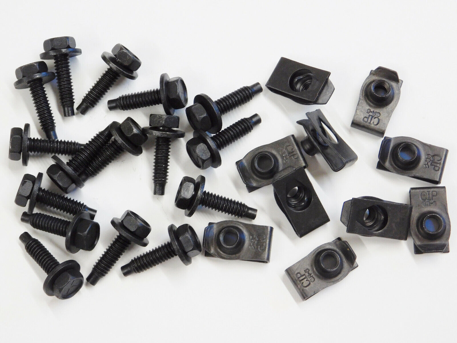 NEW Body Bolts & U-nut Clips- M6-1.0 x 20mm Long- 10mm Hex- 20 pcs 10 ea