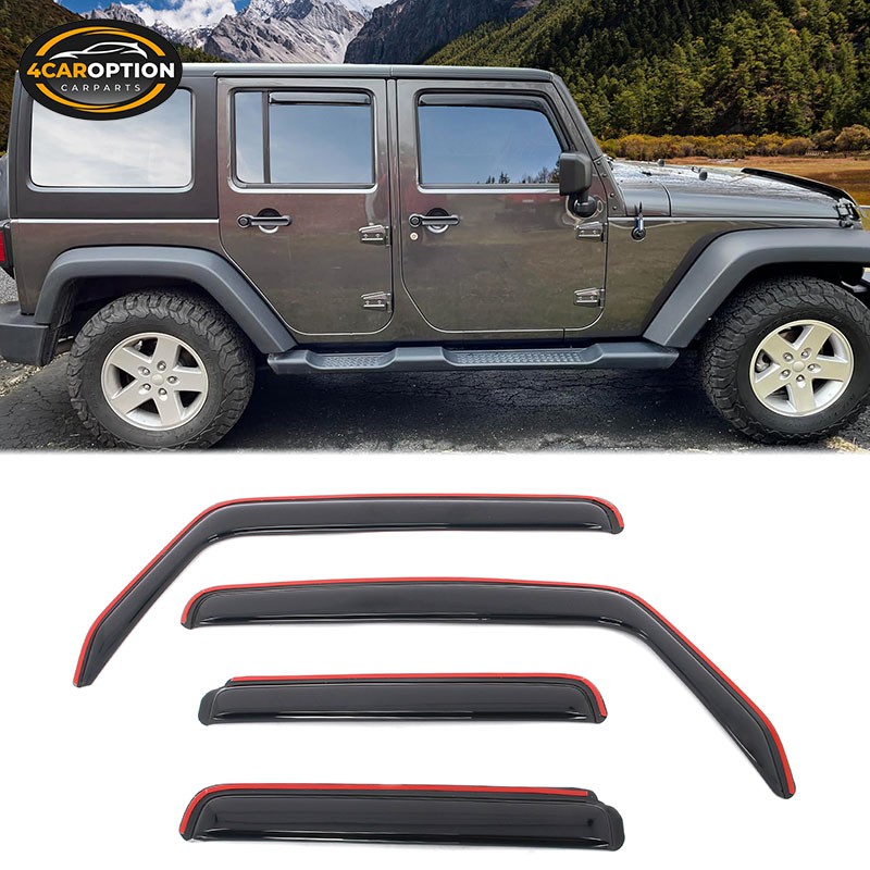 In-Channel Window Visors Fit 07-17 Wrangler& 18 Wrangler JK Unlimited Rain Guard