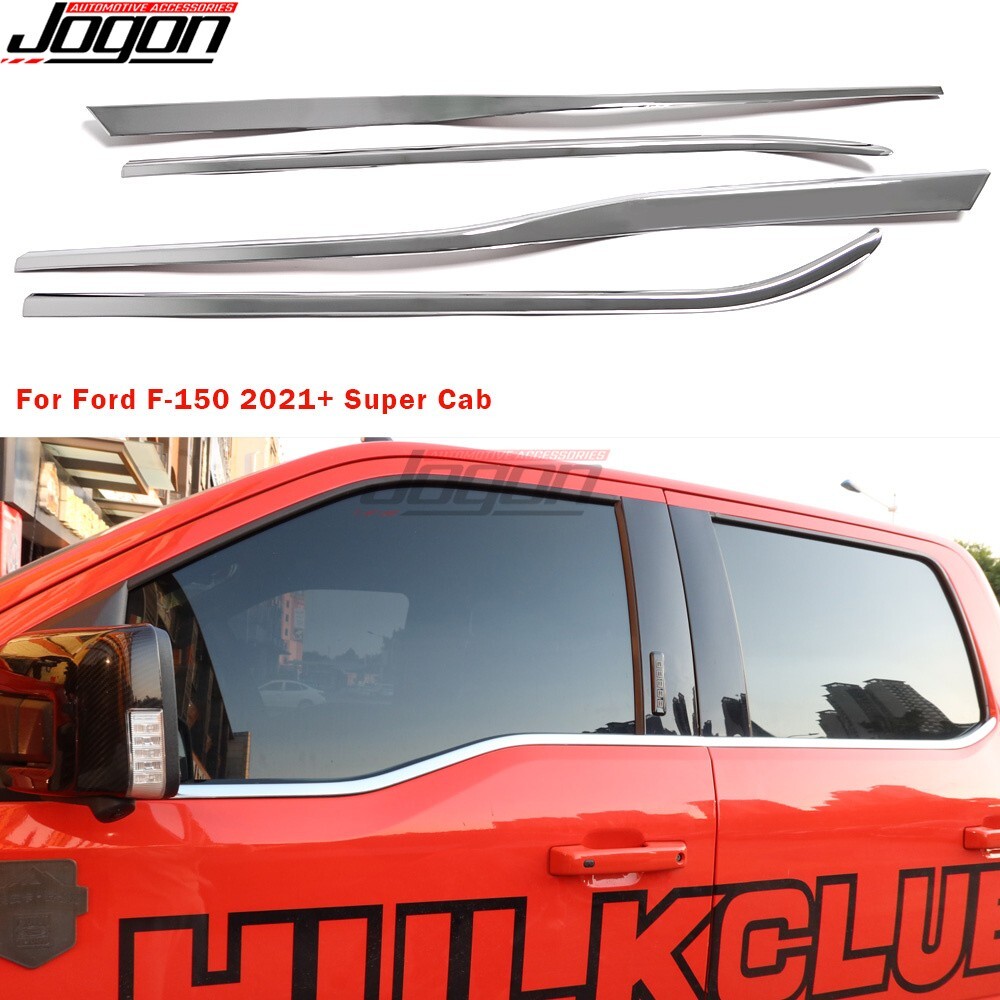Chrome Side Window Strip Sill Molding Trim For Ford F-150 2021 2022-24 Super Cab