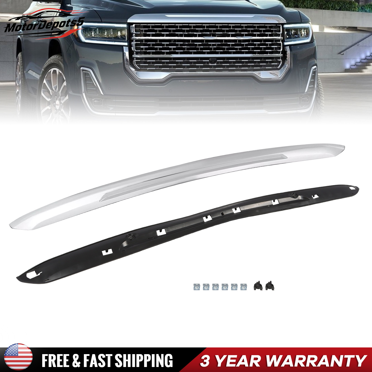 Chrome ABS Plastic Front Upper Hood Molding Trim For GMC Acadia 2020-2023