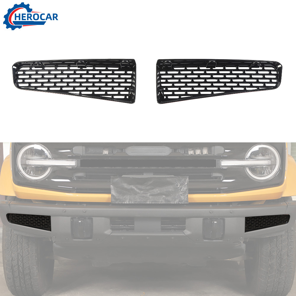 2pcs Black Front Bumper Grille Insert Cover Exterior Trim For Ford Bronco 2021+