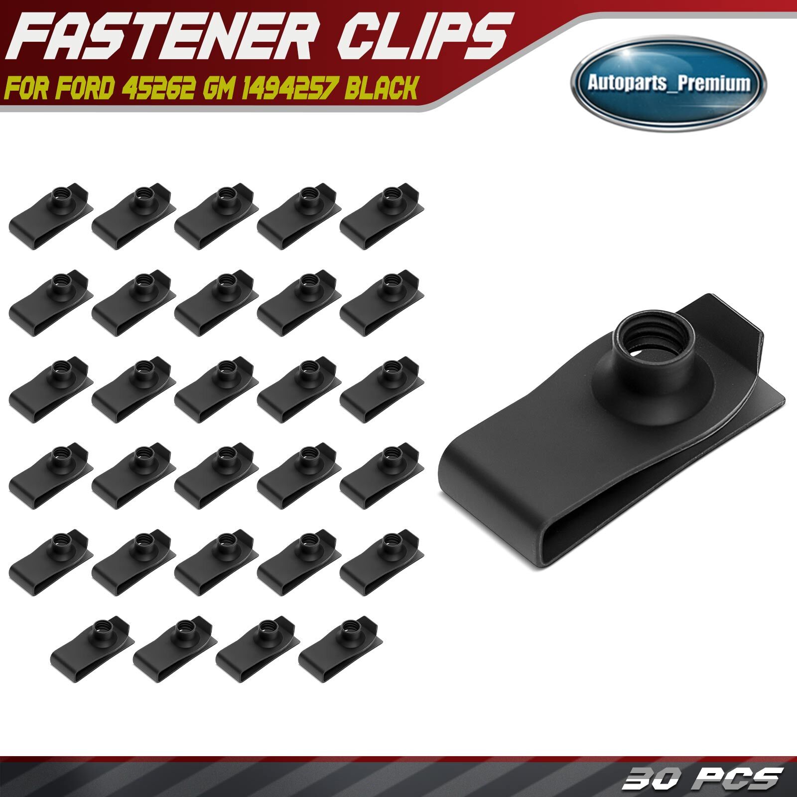 30Pcs 1/4 inch-20 Screw Size Extruded U-Nut Retainer Clips for Ford GM 1494257