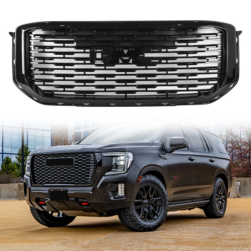 Glossy Black Denali Style Front Bumper Grille Grill For 2015-2020 GMC Yukon XL
