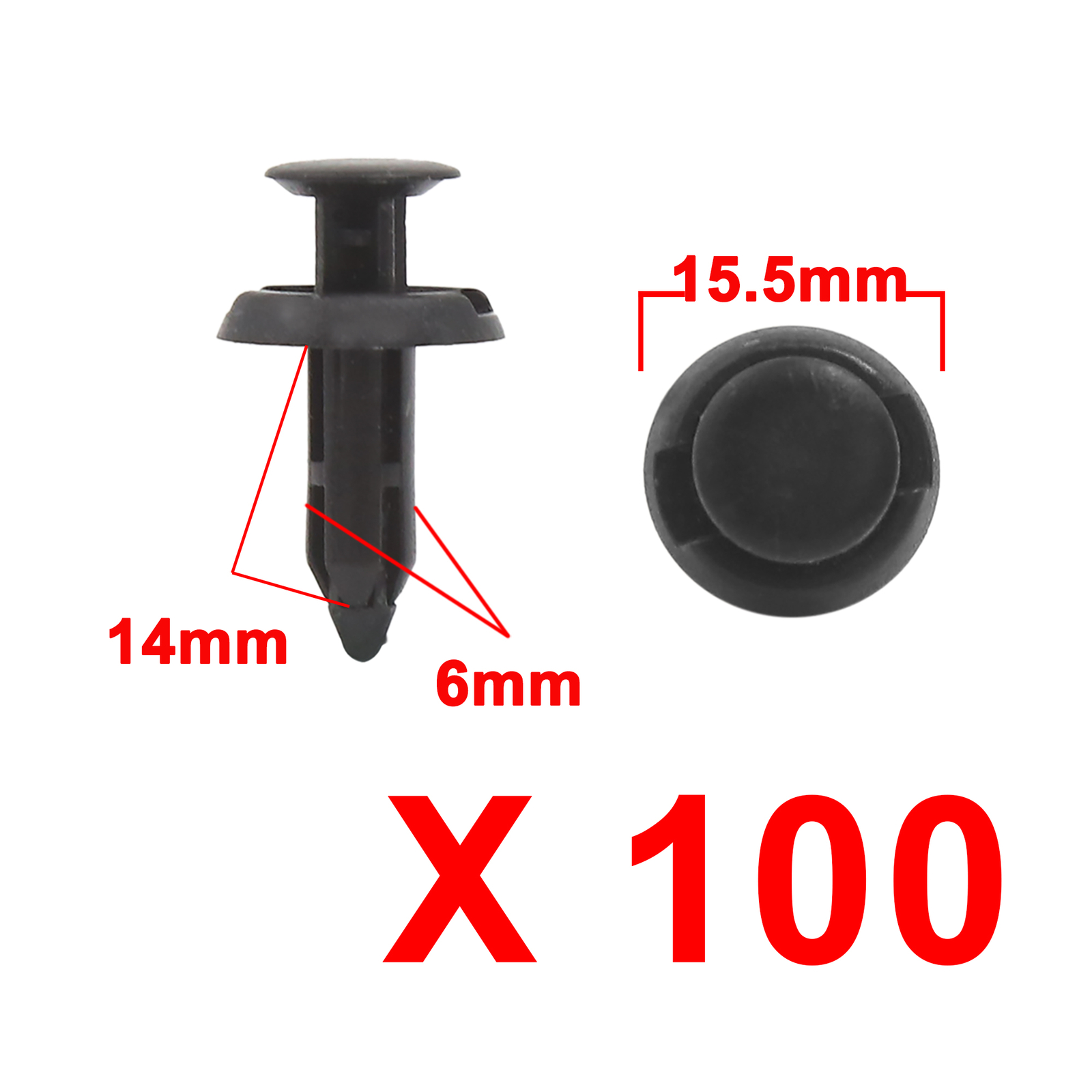 100Pcs 6mm Hole Dia Plastic Push in Clips Rivet Retainer Fastener Pin Car Body