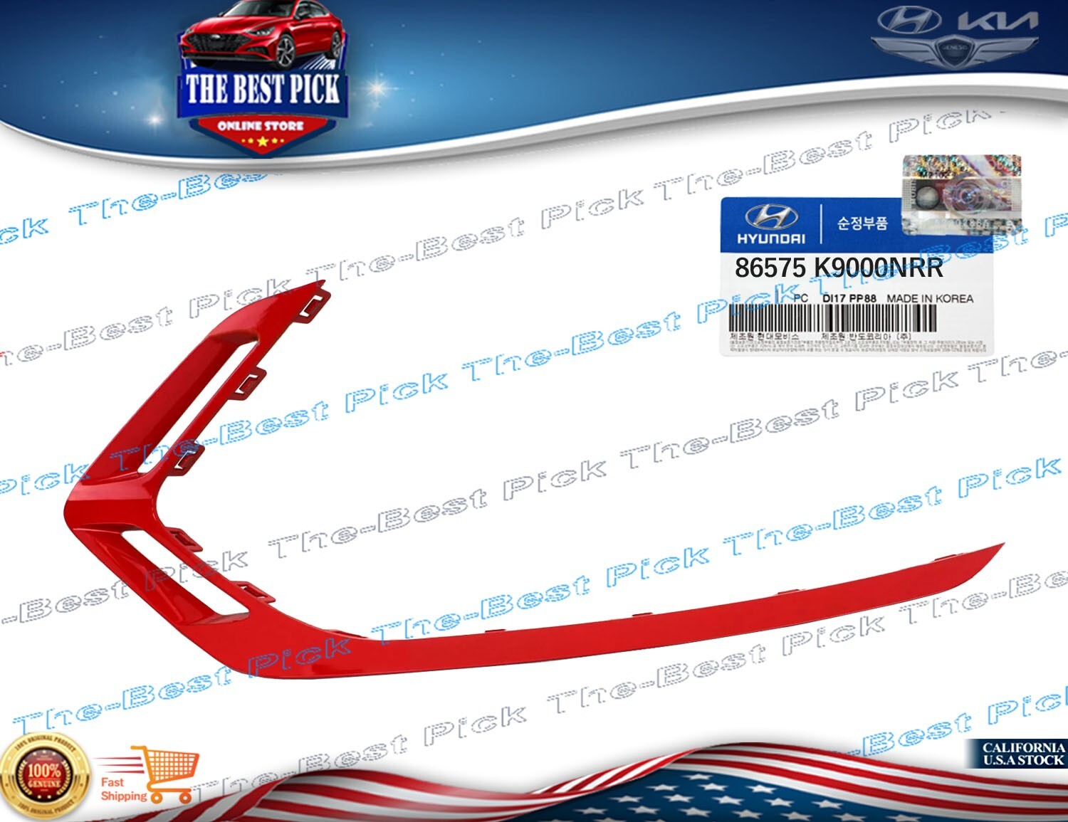 Front Bumper Molding RED Left Driver ⭐OEM⭐ Veloster N 2019-2022 86575K9000 NRR