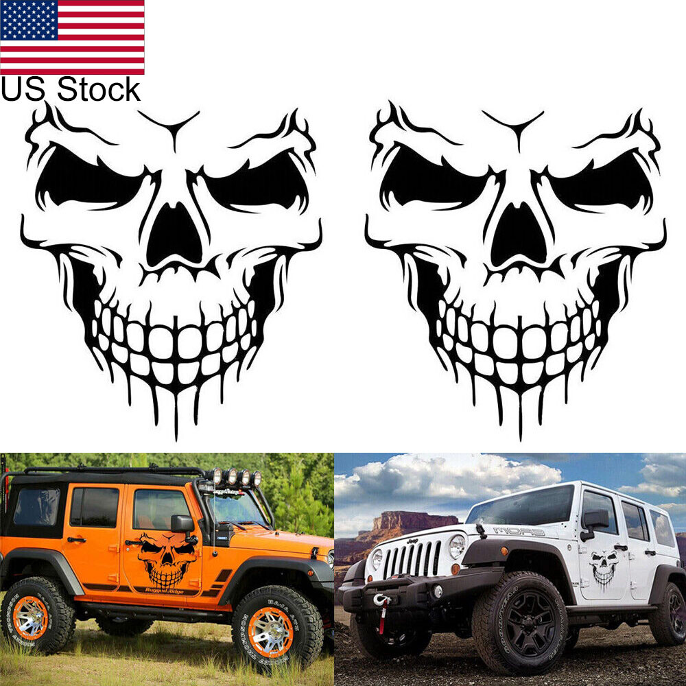 2pcs Black Skull Graphic Side Door Tailgate Vinyl Sticker For Jeep Wrangler JK
