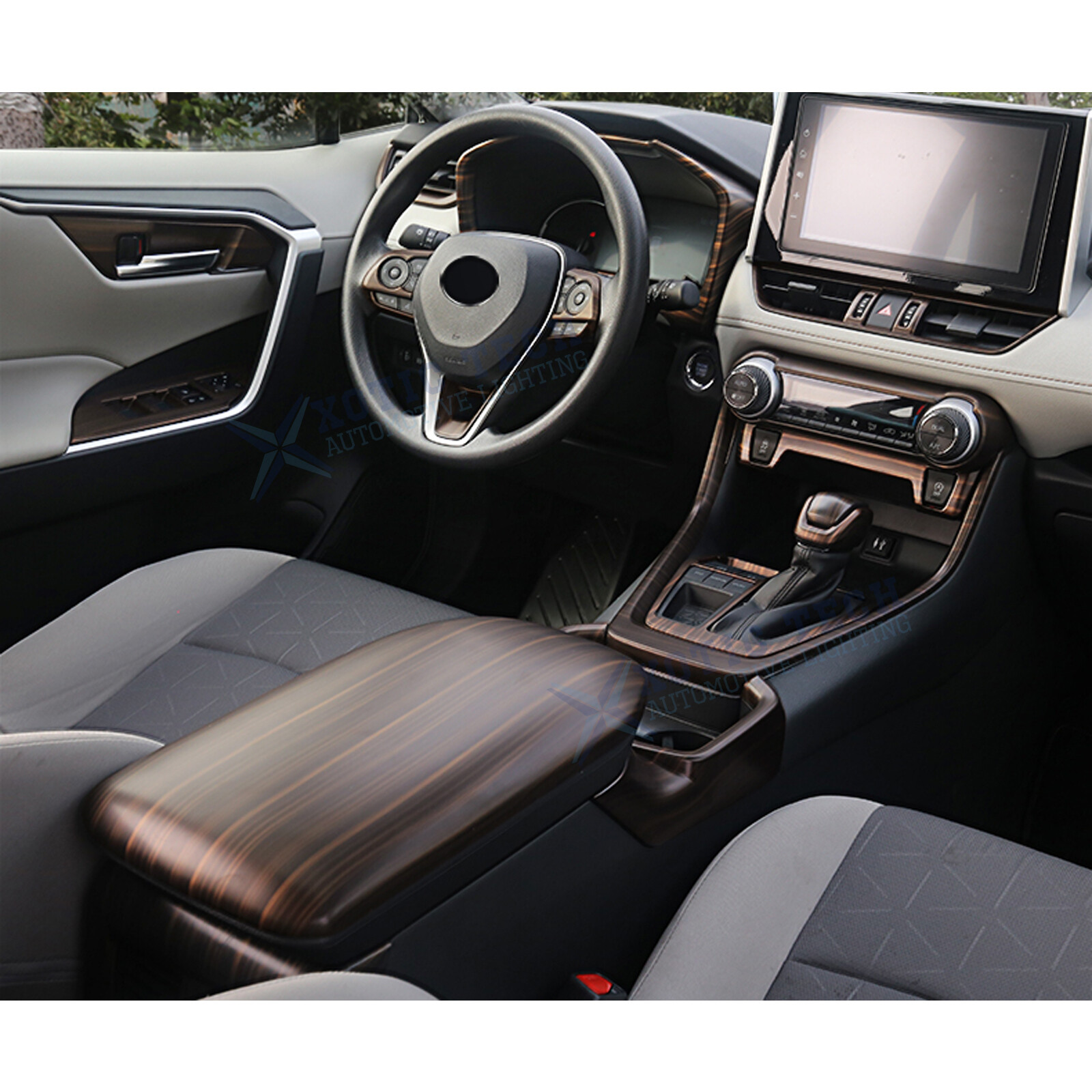Black Wood Grain Center Armrest Box Cover Trim Overlay For Toyota RAV4 2019-2023