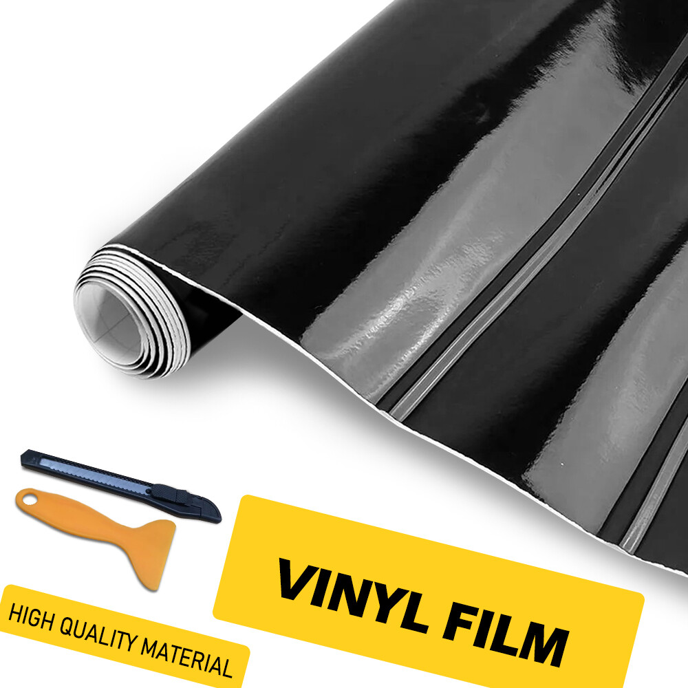 Gloss Black Vinyl Automotive Wrap Film Roll Car Wrap Stickers 59IN x 11.8IN