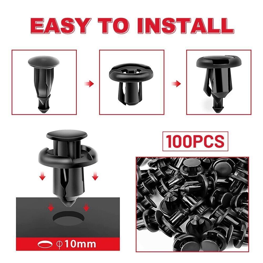 100Pcs Bumper Clips 10mm Hole Auto Car Fastener Fender Push Pin Plastic Rivets