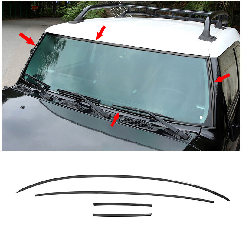 For FJ Cruiser 2007-2014 Black Steel Outside Front Windshield Strip Trim 4 Pcs