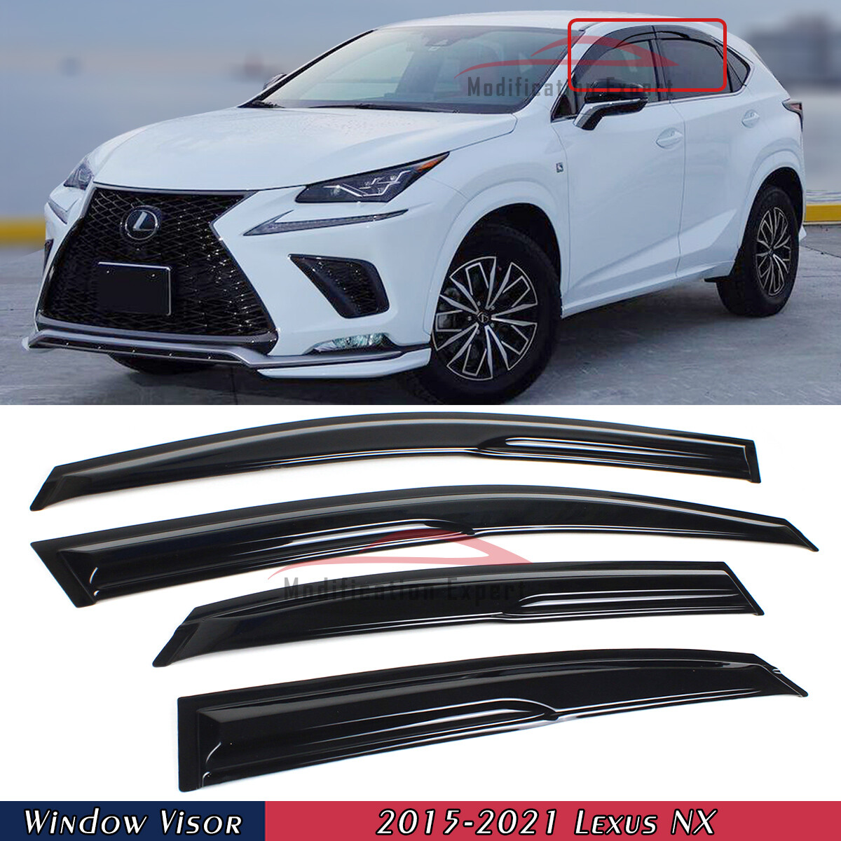 For 2015-2021 Lexus NX200t NX300h JDM Wavy Mugen Style Window Visors Rain Guards