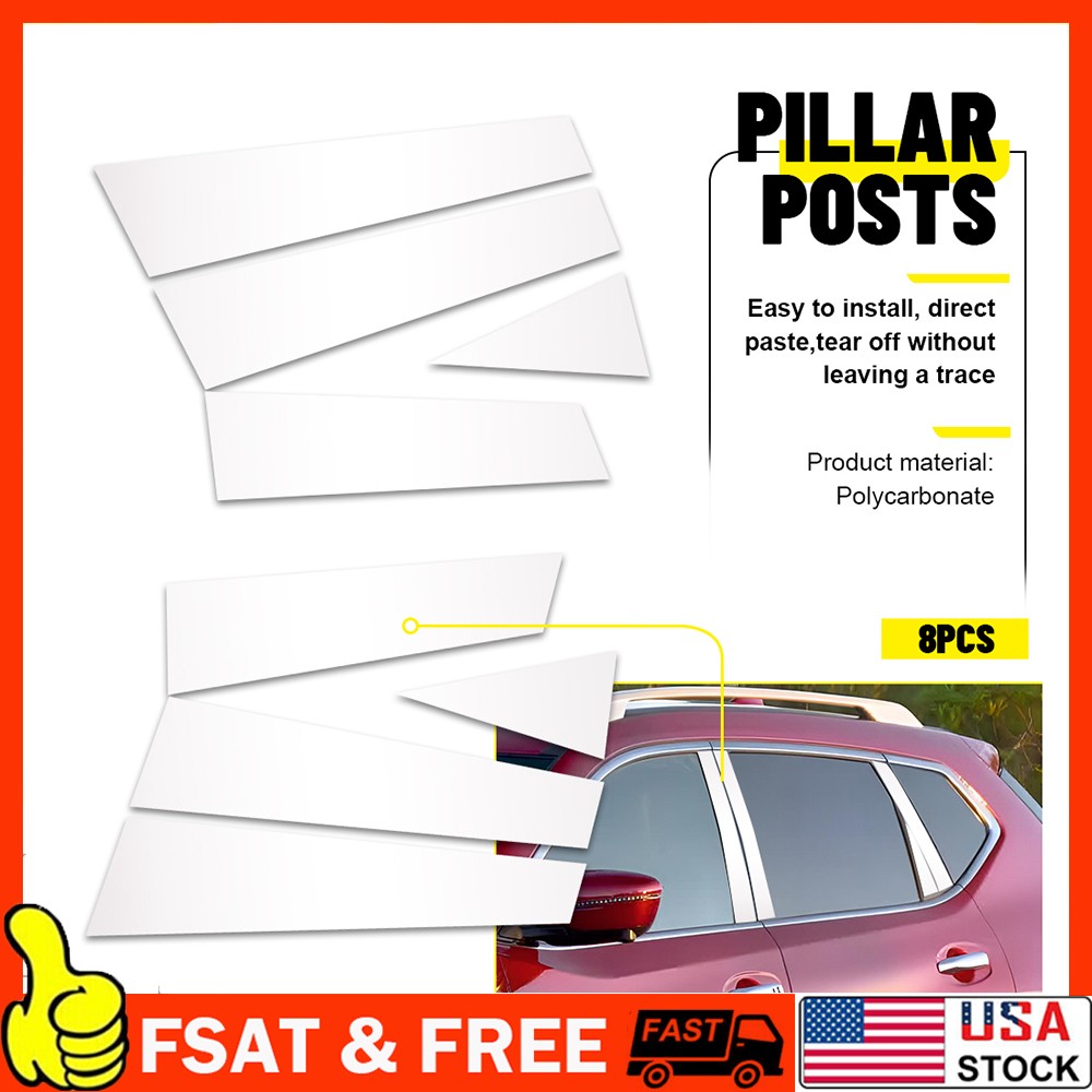 8x For Nissan Rogue 2014-2020 Mirror Chrome Pillar Post Window Door Trim Cover
