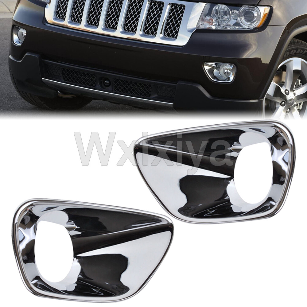 2x Front Head Fog Lamp Light Cover For Jeep Grand Cherokee 2011-2013 Chrome Trim