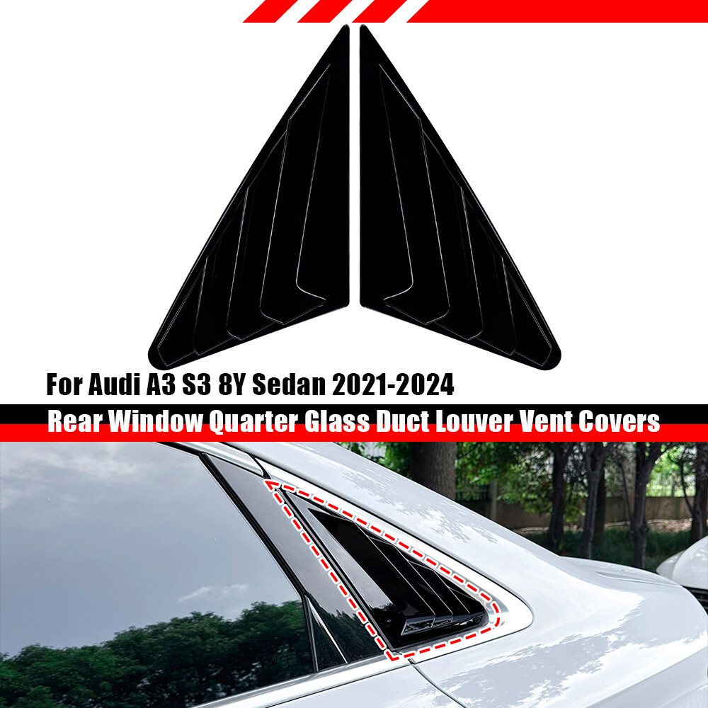 For Audi A3 S3 8Y Sedan 2021-2024 Rear Window Quarter Louver Cover Gloss Black
