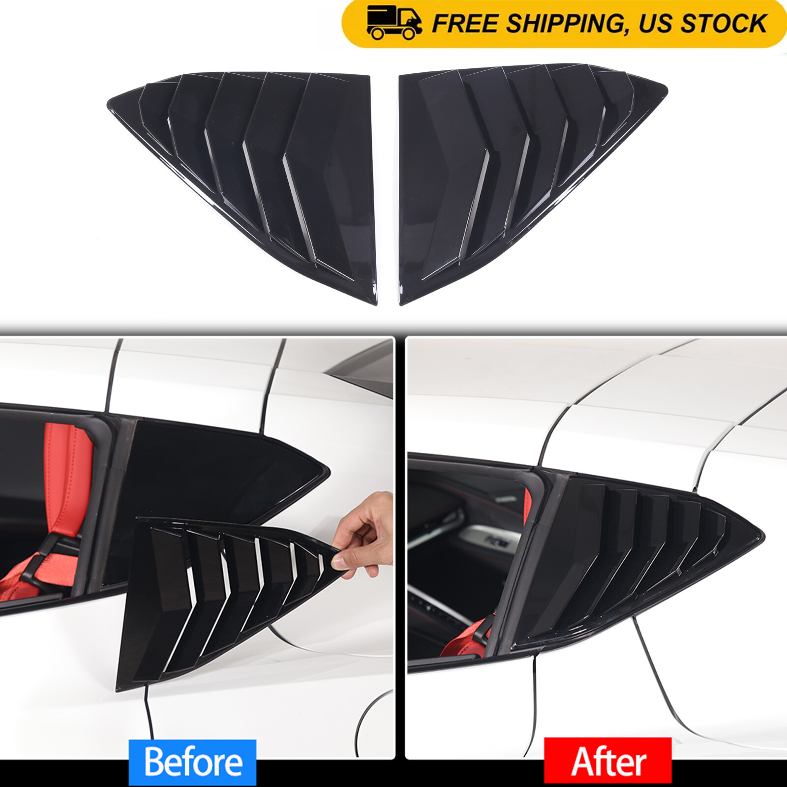ABS Gloss Black Side Window Vent Louver Cover Trim For Corvette C8 Coupe 2020-up