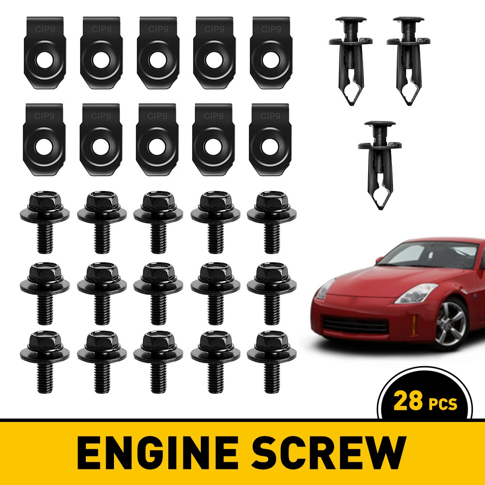 28pcs/Set Car Engine Splash Shield Body Bolts Screw Nut Fender Bumper Clip Rive