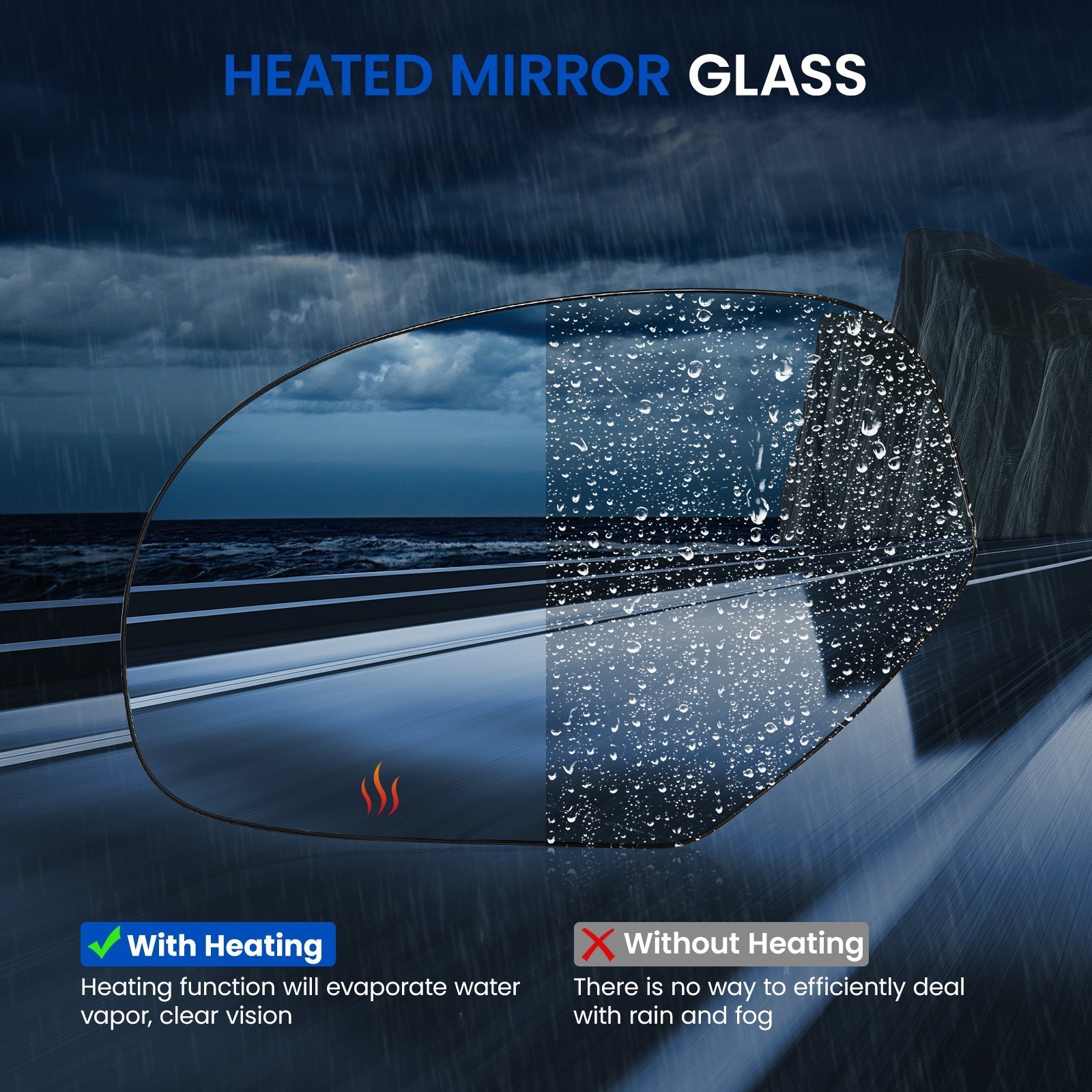Left/Right Side Mirror Glass for 07-14 Chevrolet Silverado 2500HD 3500HD