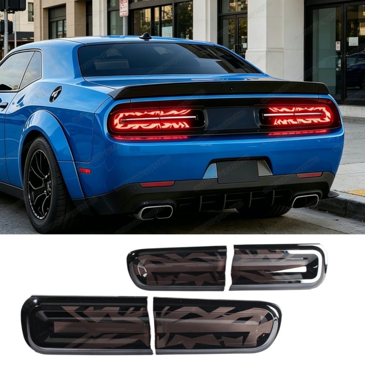 Tiger Stripe Smoked Rear Tail Light Cover Guard For 2015-2023 Dodge Challenger