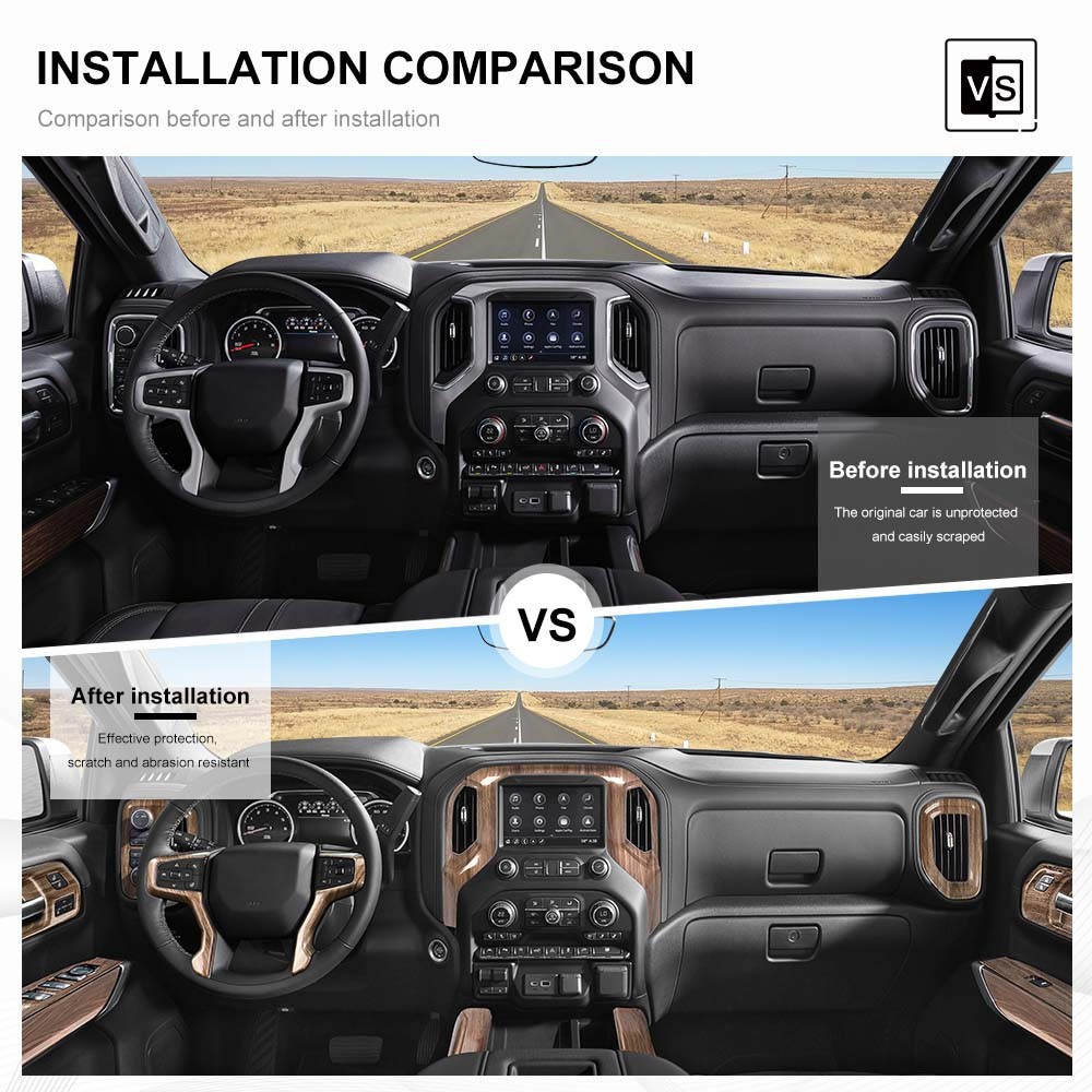 Wood Grain Interior Center Console Dash Trim Cover Kit For Chevy Silverado 19+