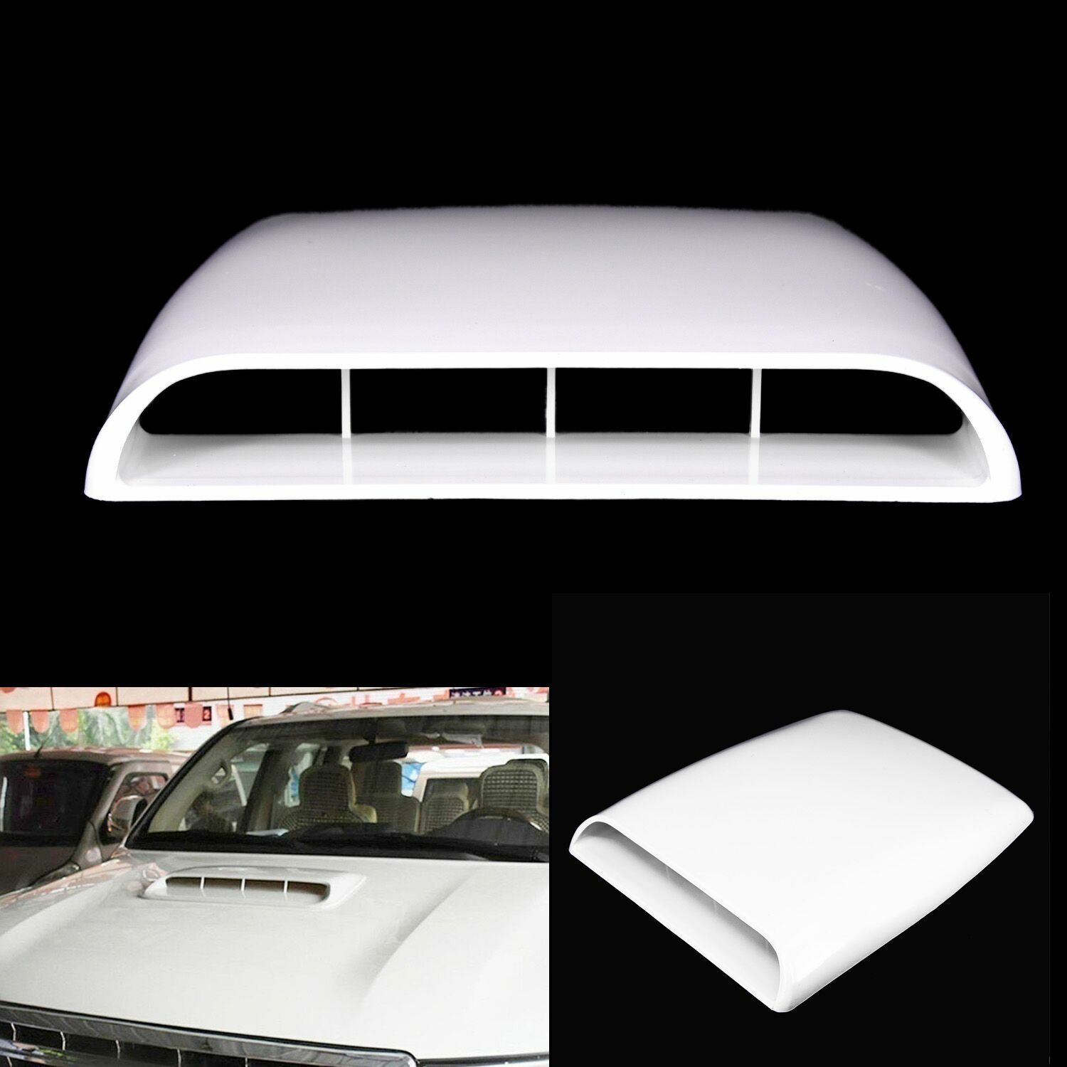 Sport Racing White Air Flow Vent Bonnet Car Front Hood Scoop Cover Trim Decor
