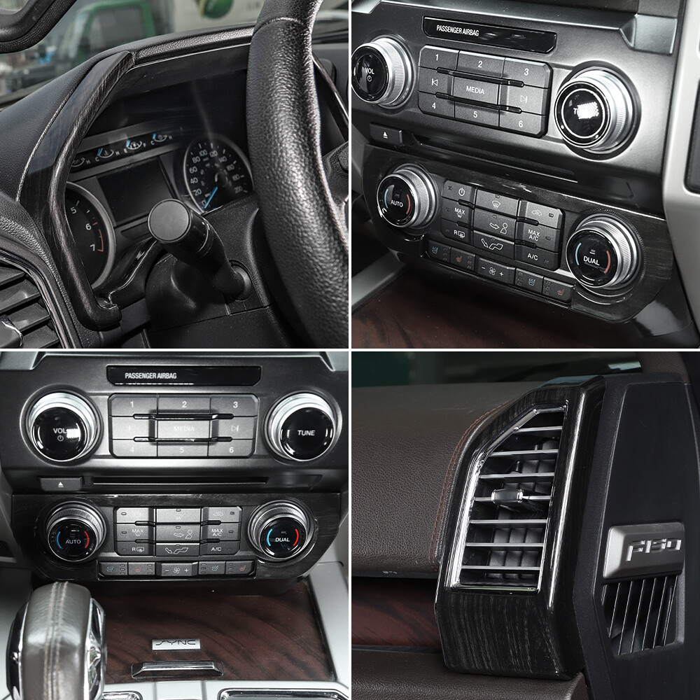 BLACK WOOD GRAIN INTERIOR CONSOLE DASHBOARD DECOR TRIM KIT FOR FORD F150 2015+