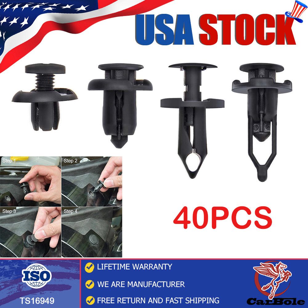 40Pcs Plastic Push Pin Plastic Rivets Fender Liner Fastener Rivet Push Clips