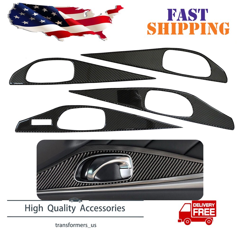 4PCS Carbon Fiber Look Interior Door Panel Cover Trim For Infiniti Q50 2014-2019