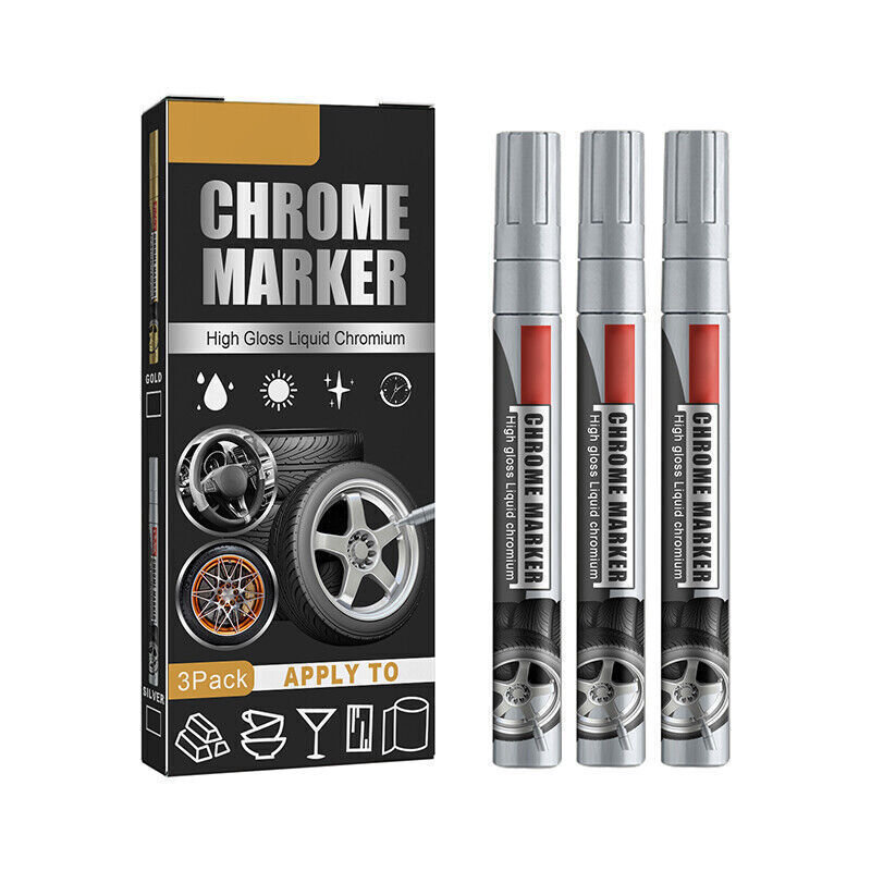 3× Car Liquid Mirror Chrome Marker Set DIY Car Paint Pens Metallic Markers Set