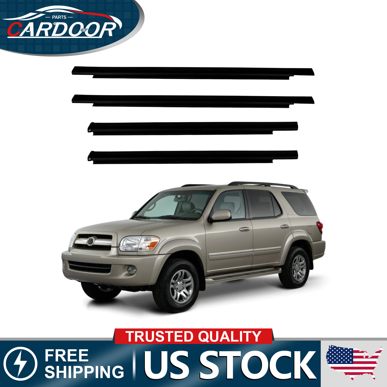4x Door Window Belt Molding Trim Seal Weatherstrip For 2001-2007 Toyota Sequoia