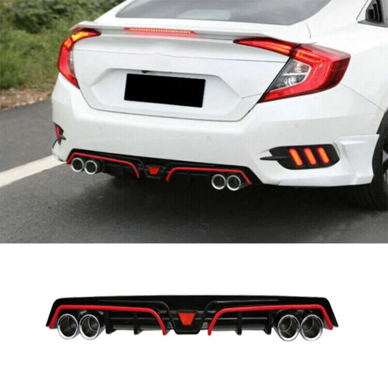 Rear Bumper Diffuser Lip Spoiler Black Red For Honda Civic 2016 – 2020