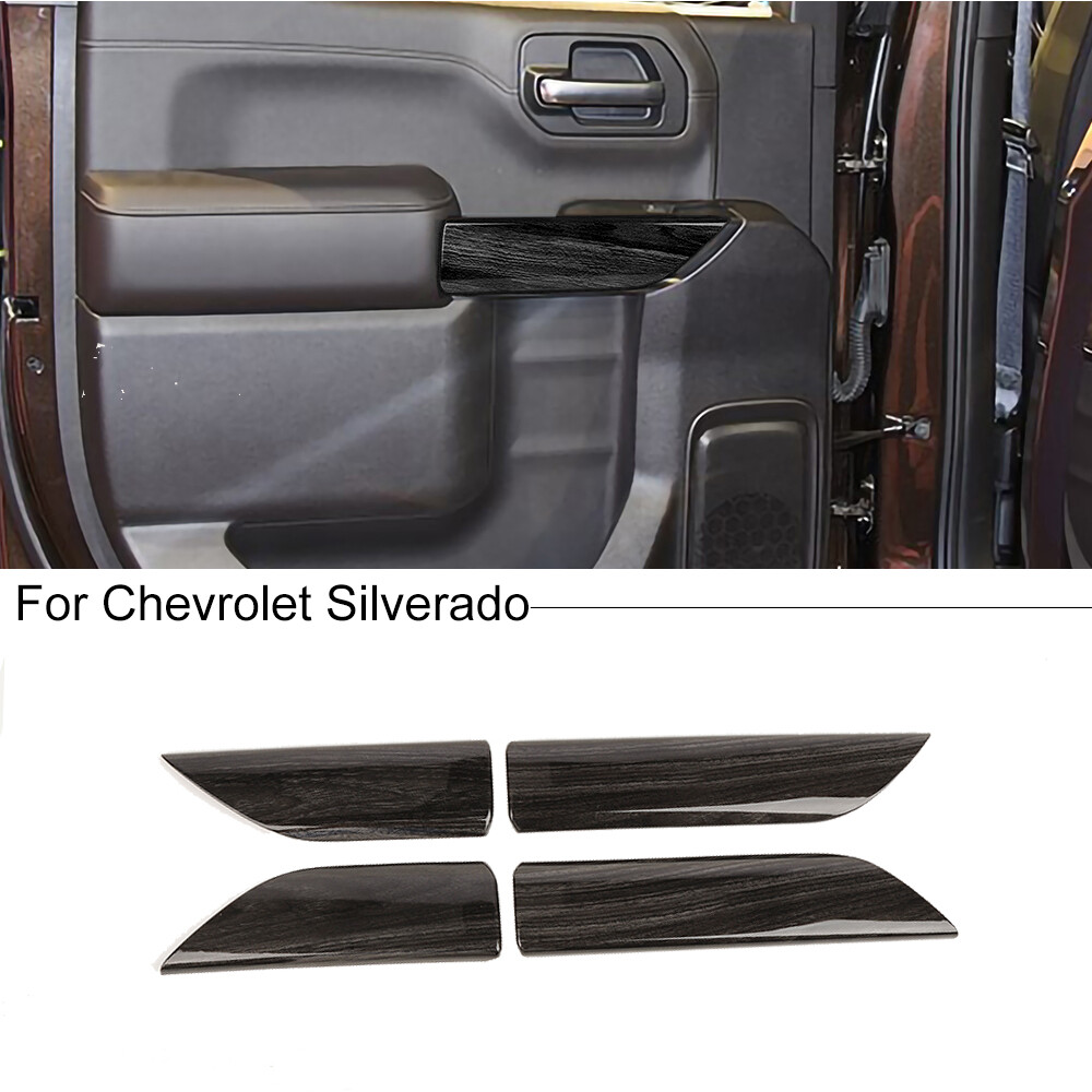 4x Door Panel Interior Cover Trim For Chevy Silverado 2019-22 Black Wood Grain s