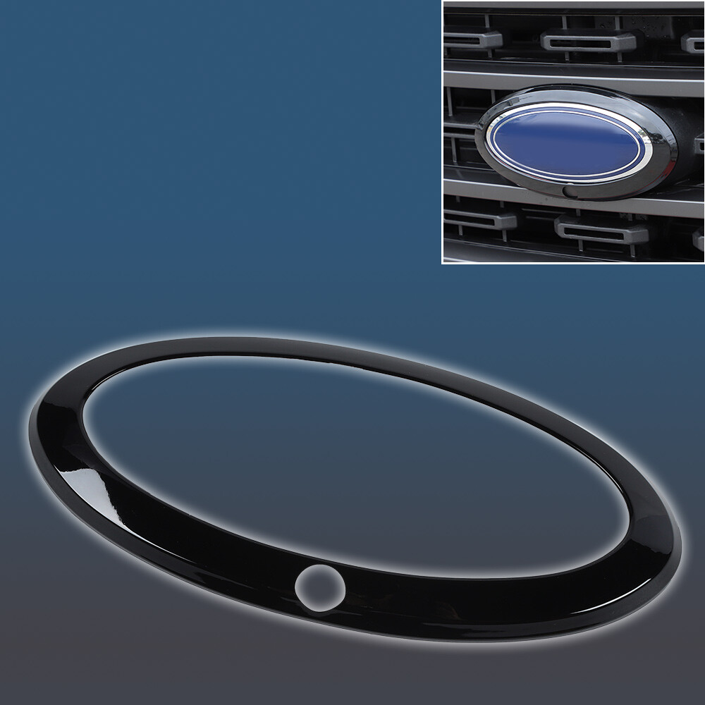 BLACK FOR FORD F150 2021-22 FRONT LOGO EMBLEM BADGE RING COVER TRIM WITH CAMERA