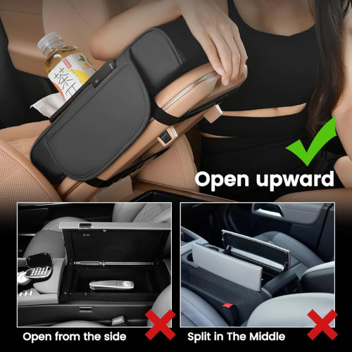 Car Armrest Cushion Center Console Cover with Cup Holder,Tissue Box,Phone Holder